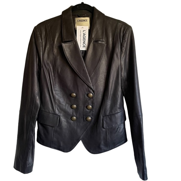 L’AGENCE Lamb Leather Double Breasted Blazer Size 8 NWT - Picture 1 of 16